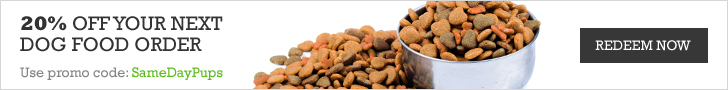 20% OFF your next dog food order. User promo: SameDayPups